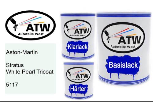 Aston-Martin, Stratus White Pearl Tricoat, 5117: 1L Lackdose + 1L Klarlack + 500ml Härter - Set, von ATW Autoteile West.